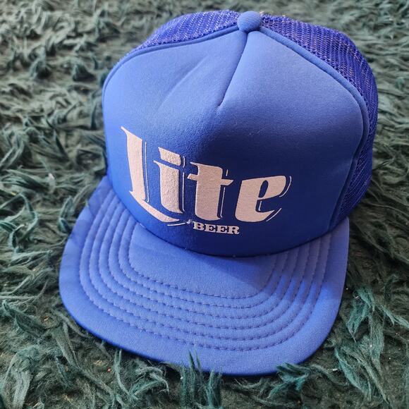 Vintage Miller Lite Beer Mesh Trucker Hat Blue Snapback Made in Taiwan ROC - Picture 2 of 6